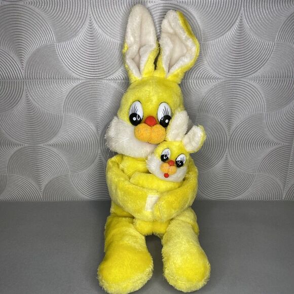 Other - Conesco-Chase Yellow Rabbit Plush Hugging Bunny Mom Dad Baby 20" Korea Vintage